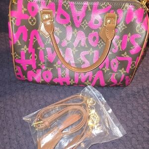 Designer Vibrant Pink and Brown Satchel With Lock